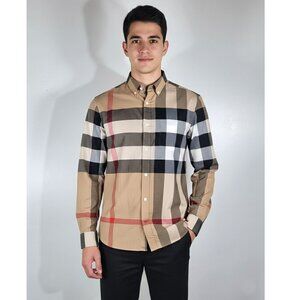 Burberry Windsor Check-Pattern Classic Fit Shirt, Beige, Mens Size Small